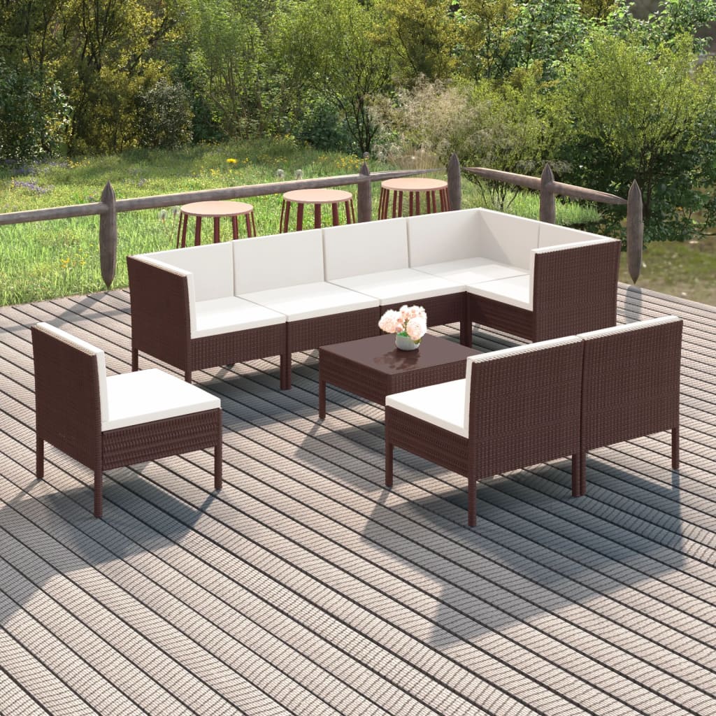 9 részes barna polyrattan kerti ülőgarnitúra párnákkal