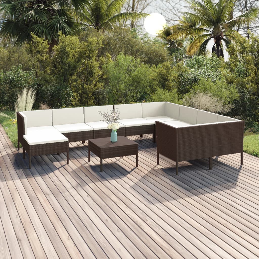 11 részes barna polyrattan kerti ülőgarnitúra párnákkal