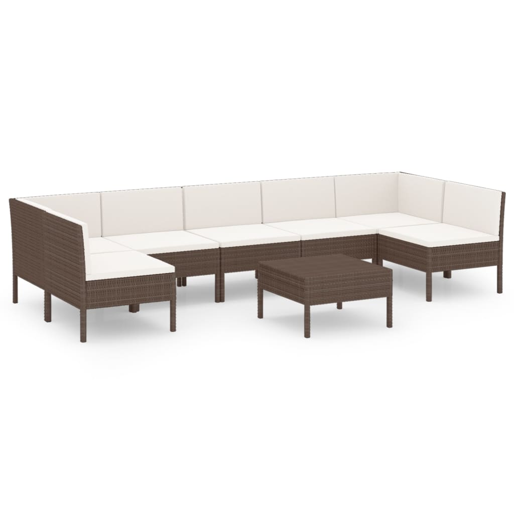 8 részes barna polyrattan kerti bútorszett párnákkal