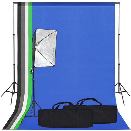 fotóstúdió-felszerelés softbox lámpával és háttérrel