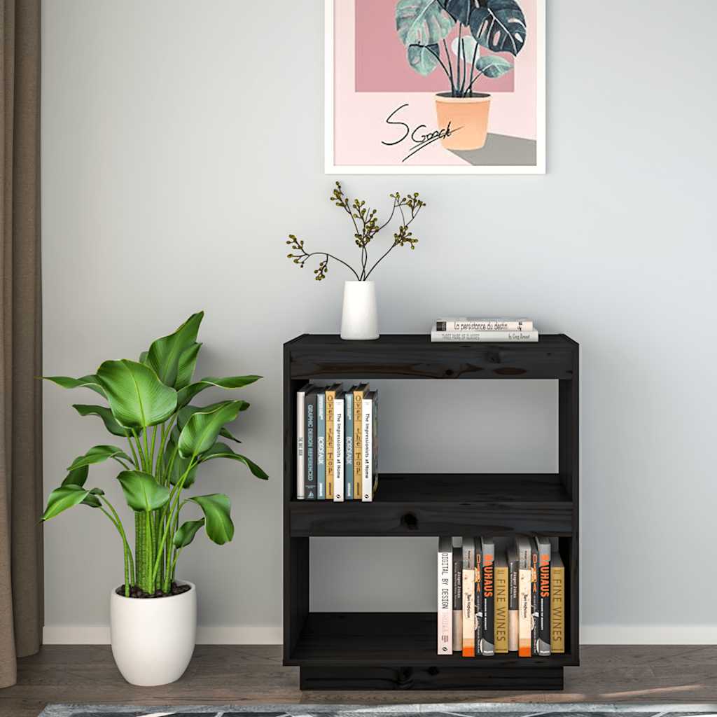 fekete tömör fenyőfa könyvszekrény 60 x 35 x 71 cm