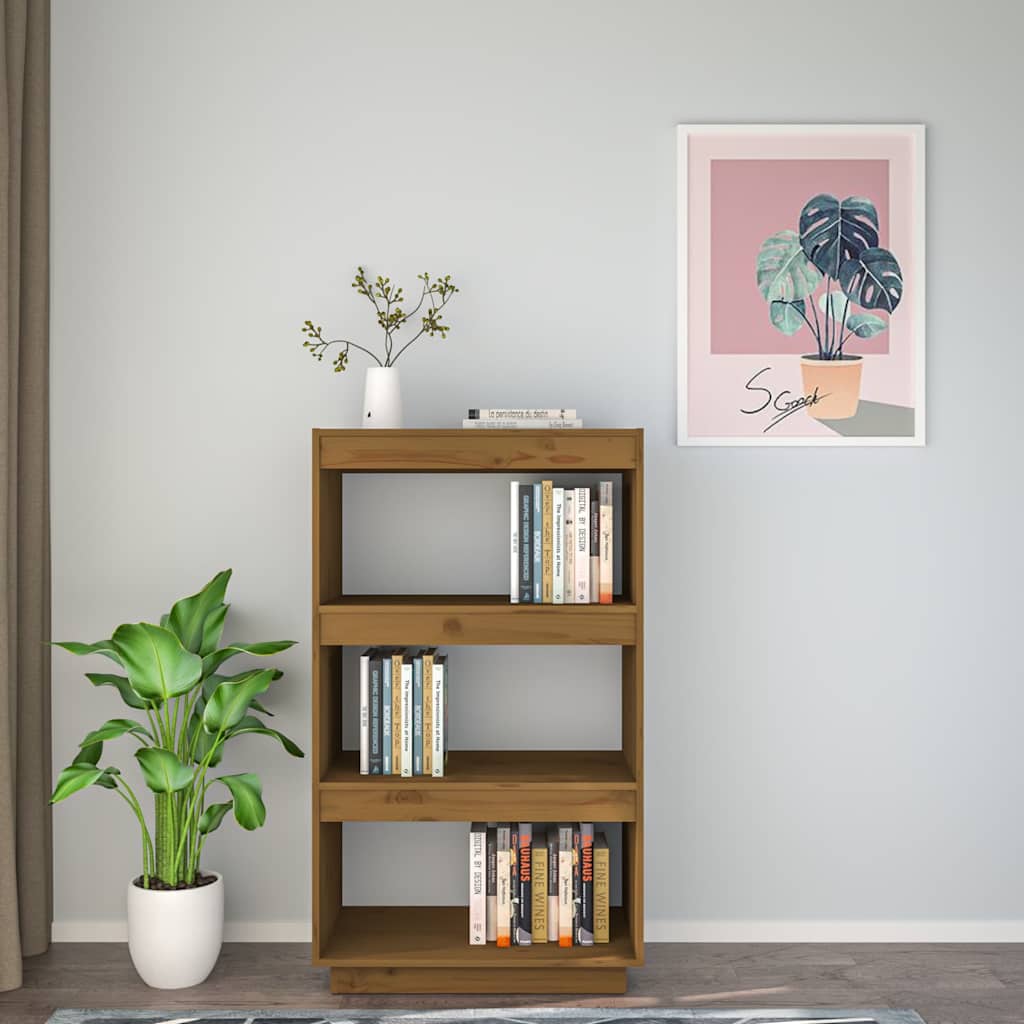 mézbarna tömör fenyőfa könyvszekrény/térelválasztó 60x35x103 cm