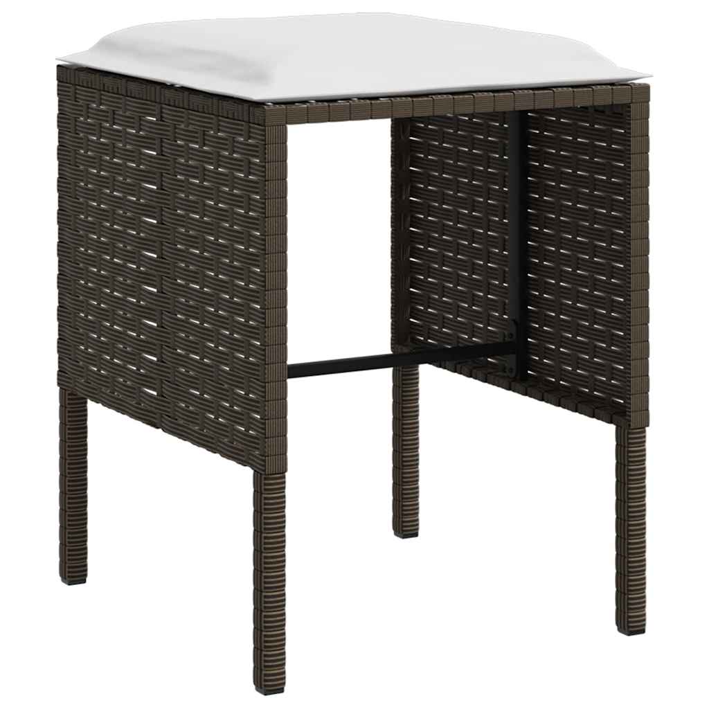 5 személyes barna polyrattan L-alakú kanapészett párnákkal
