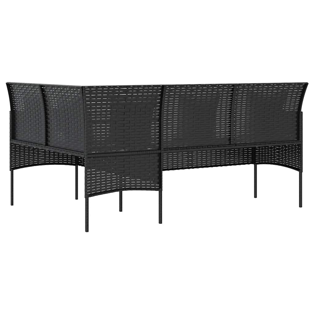 5 személyes fekete polyrattan L-alakú kanapészett párnákkal