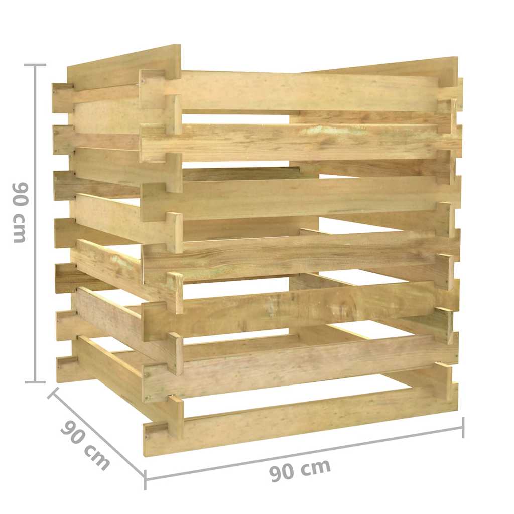 lécezett impregnált fenyőfa kerti komposztáló 90 x 90 x 90 cm