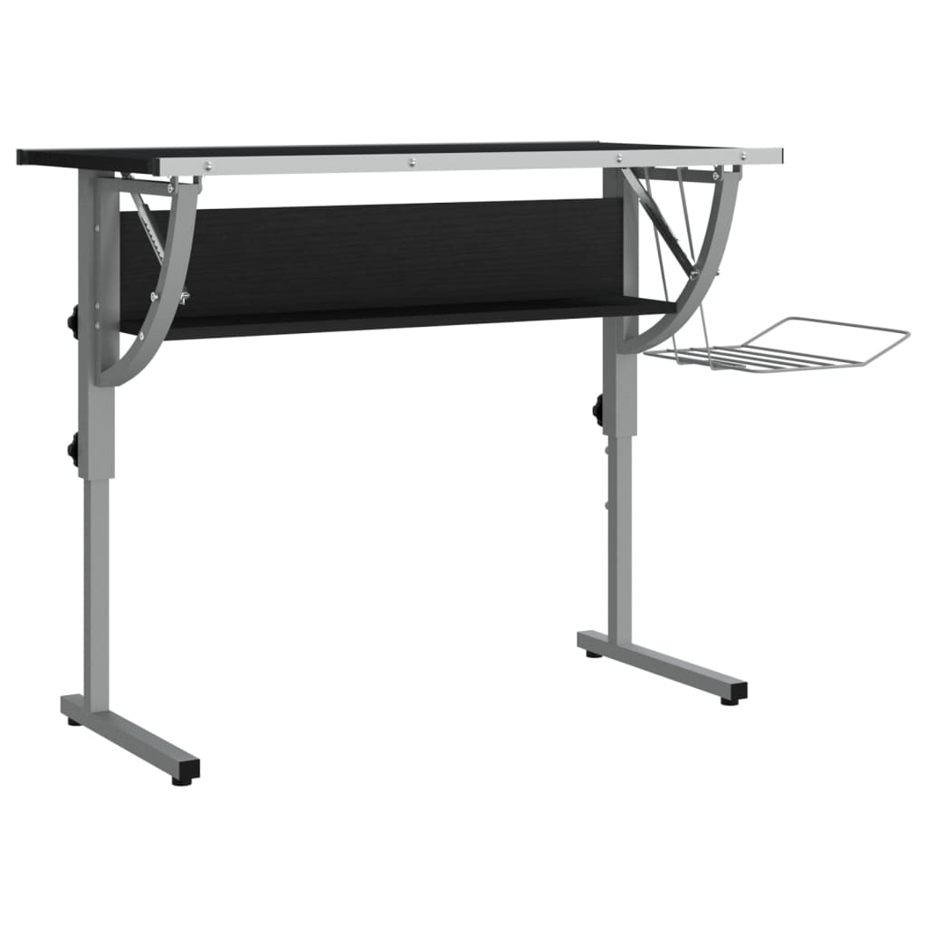 fekete-szürke szerelt fa és acél íróasztal 110x53x(58-87) cm