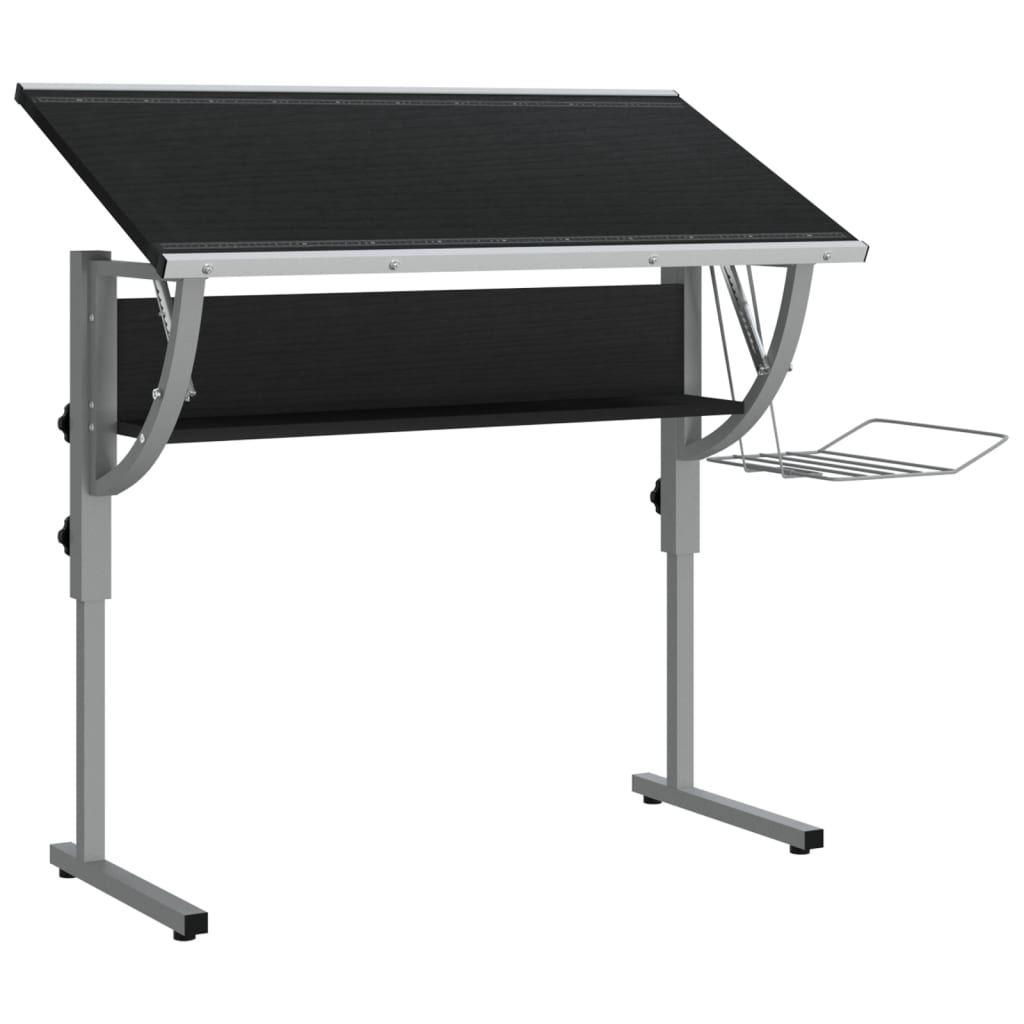 fekete-szürke szerelt fa és acél íróasztal 110x53x(58-87) cm