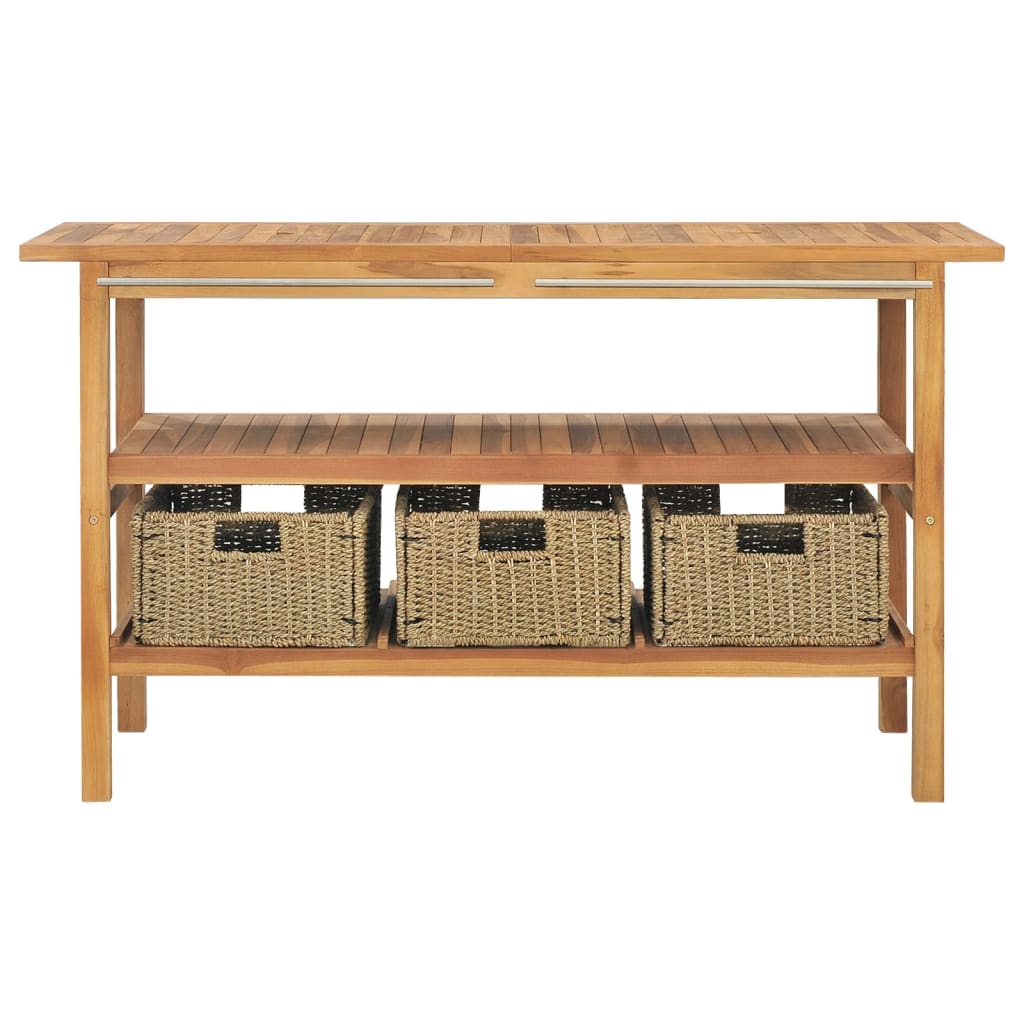 tömör tíkfa fürdőszobai pipereszekrény 3 kosárral 132x45x75 cm