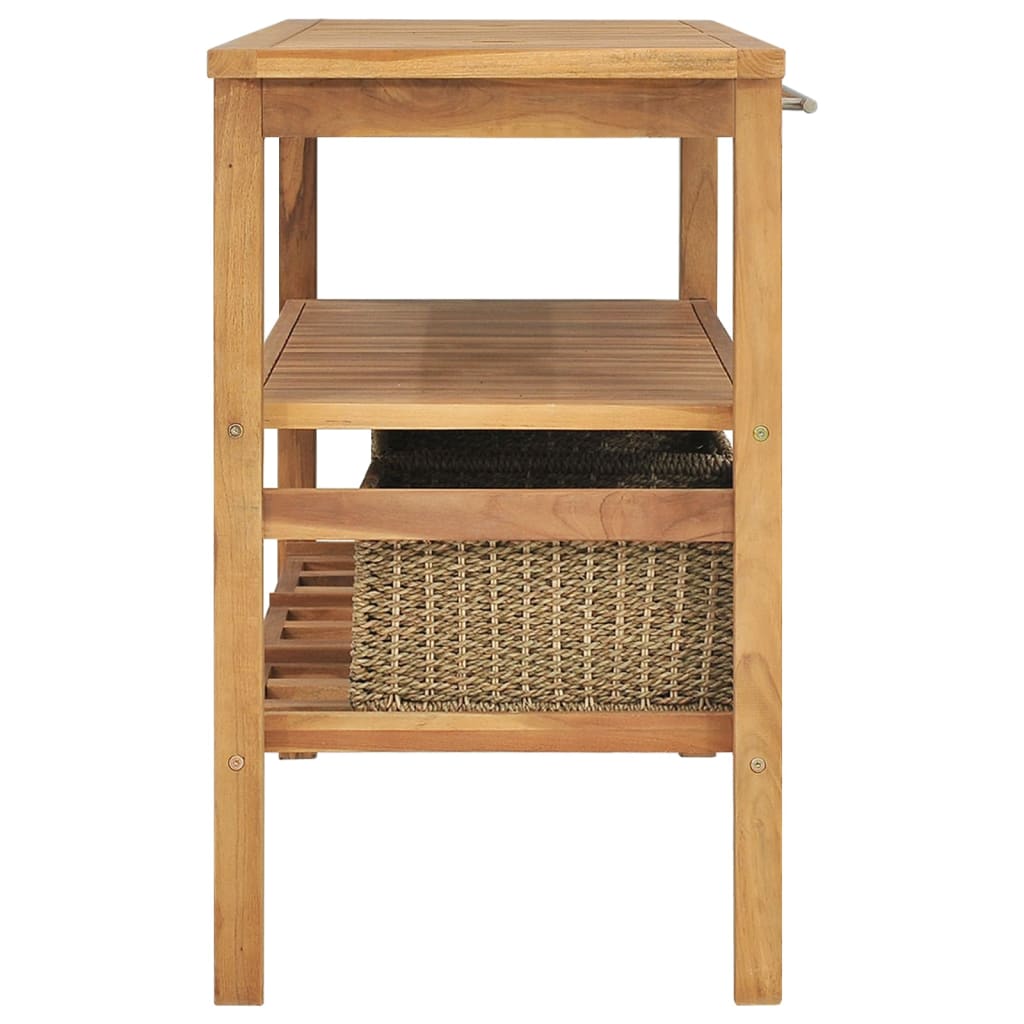 tömör tíkfa fürdőszobai pipereszekrény 3 kosárral 132x45x75 cm