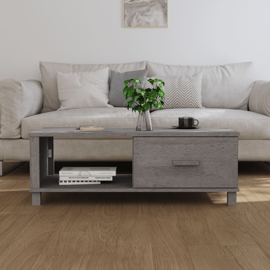 HAMAR világosszürke tömör fenyőfa dohányzóasztal 100x55x35 cm