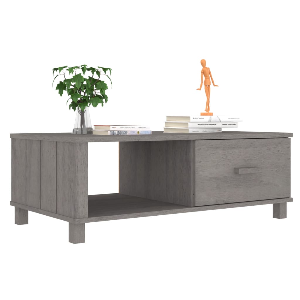 HAMAR világosszürke tömör fenyőfa dohányzóasztal 100x55x35 cm