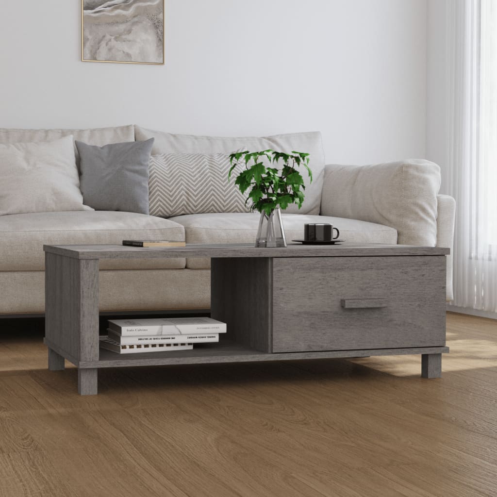 HAMAR világosszürke tömör fenyőfa dohányzóasztal 100x55x35 cm