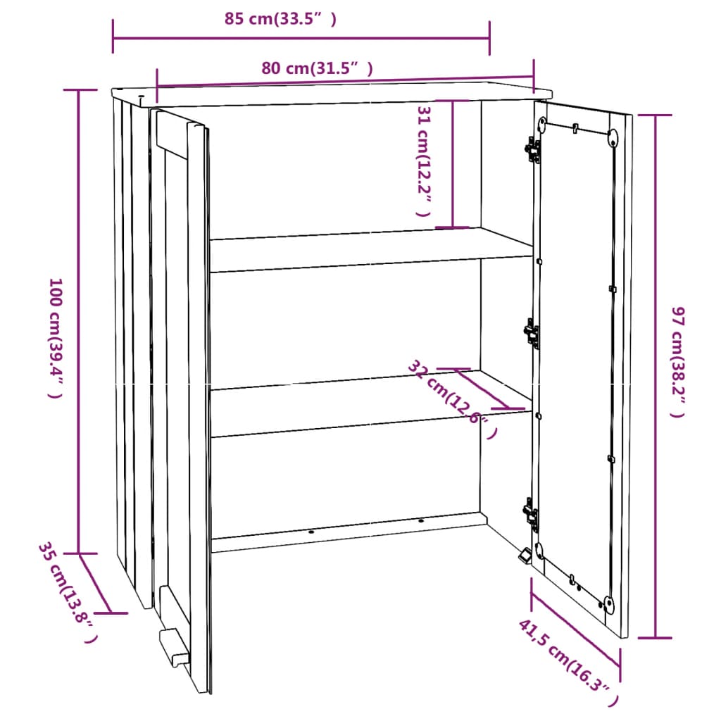 HAMAR sötétszürke tömör fenyőfa felső szekrény 85 x 35 x 100 cm