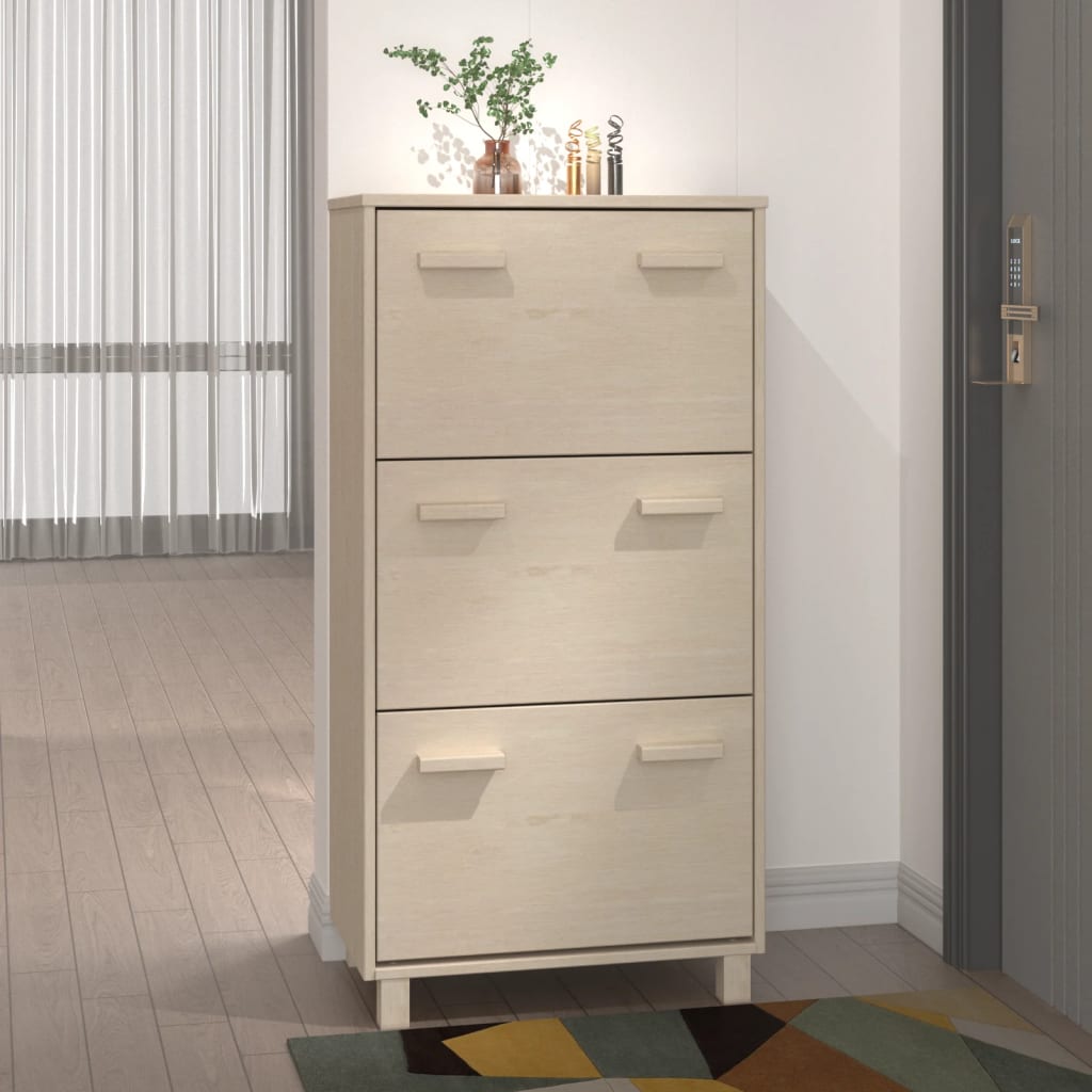 HAMAR mézbarna tömör fenyőfa cipőszekrény 59,5 x 35 x 117 cm