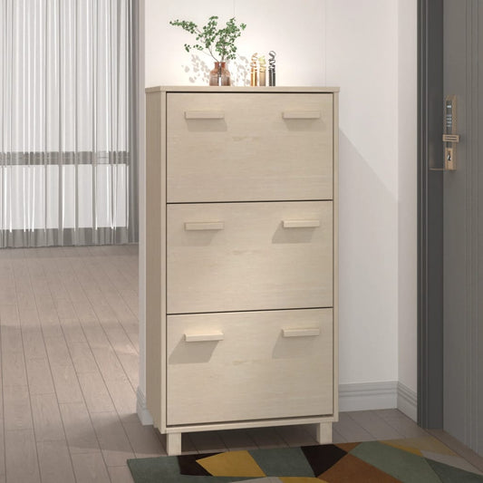 HAMAR mézbarna tömör fenyőfa cipőszekrény 59,5 x 35 x 117 cm