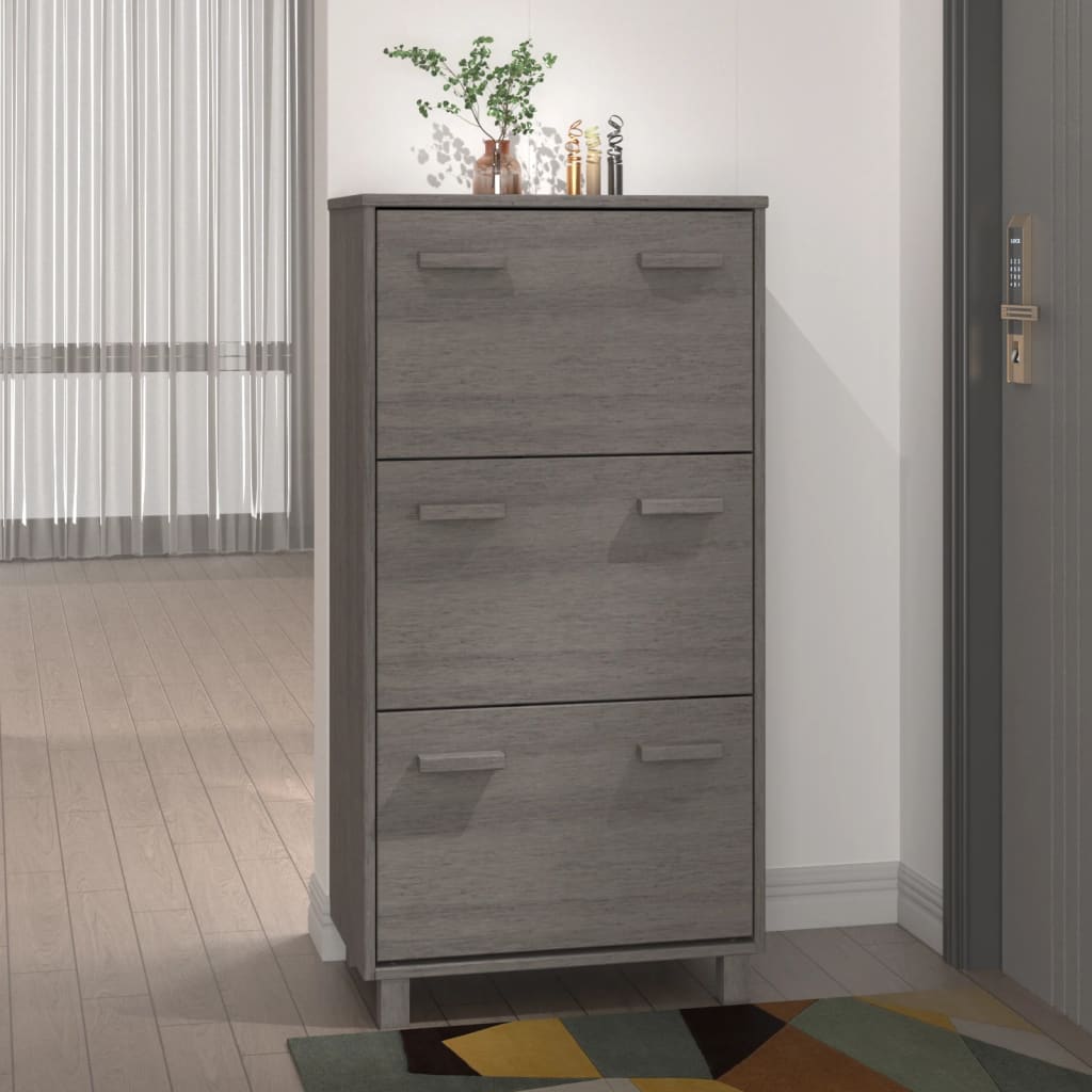 HAMAR világosszürke tömör fenyőfa cipőszekrény 59,5x35x117 cm