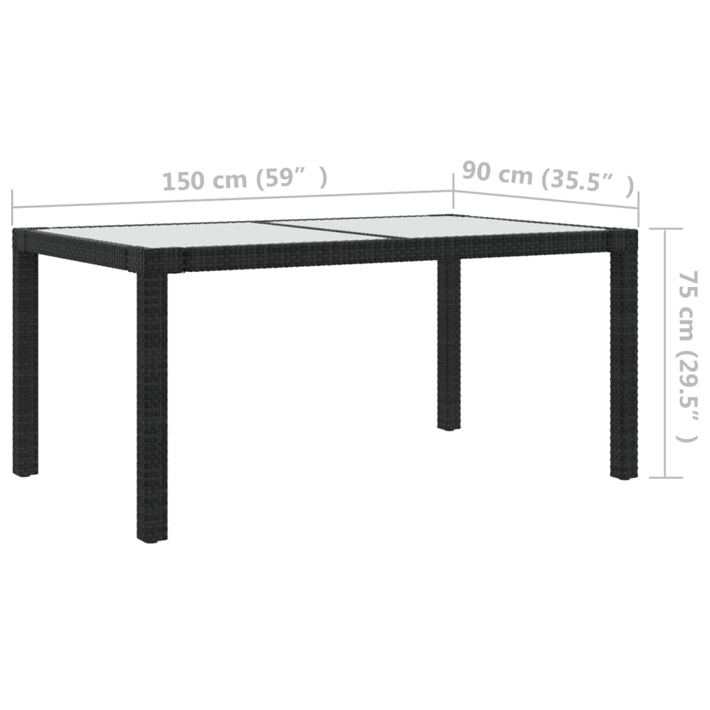5 részes fekete polyrattan kültéri étkezőszett párnákkal
