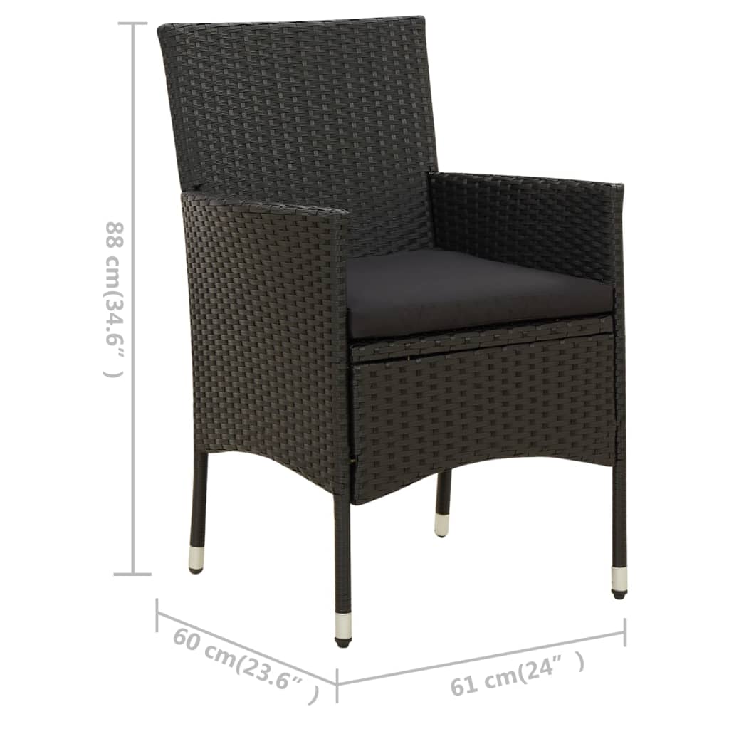 7 részes fekete polyrattan kültéri étkezőszett párnákkal
