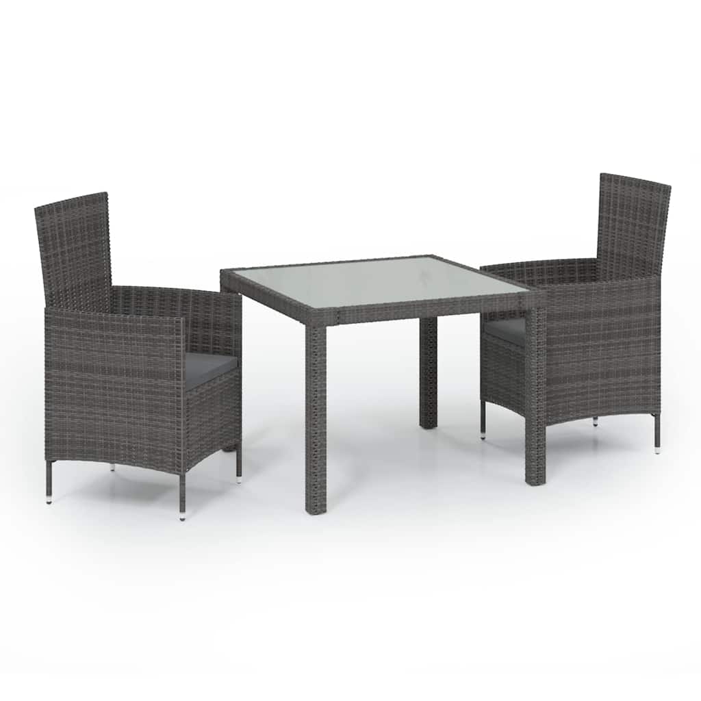 3 részes szürke polyrattan kültéri étkezőszett párnákkal