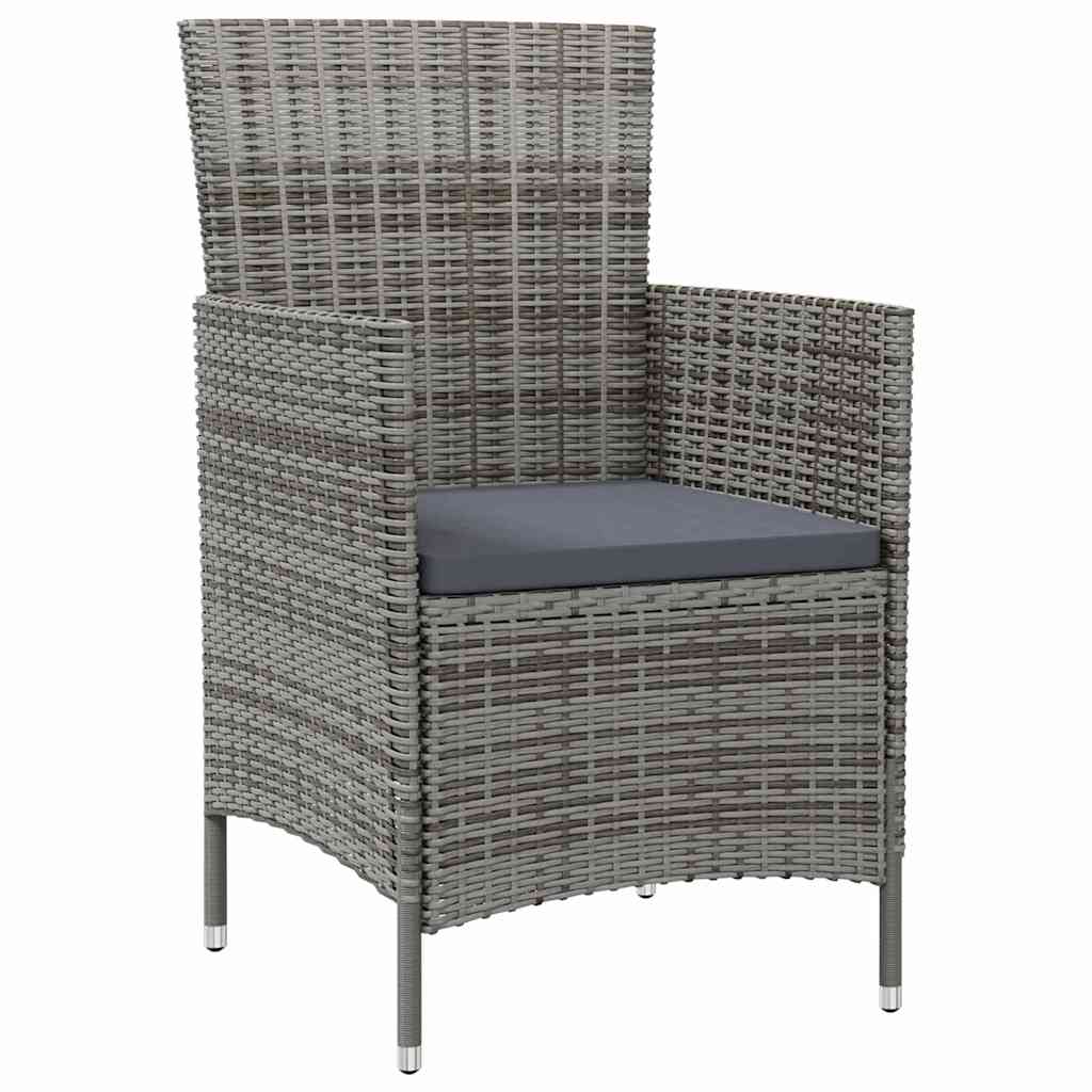 3 részes szürke polyrattan kültéri étkezőszett párnákkal