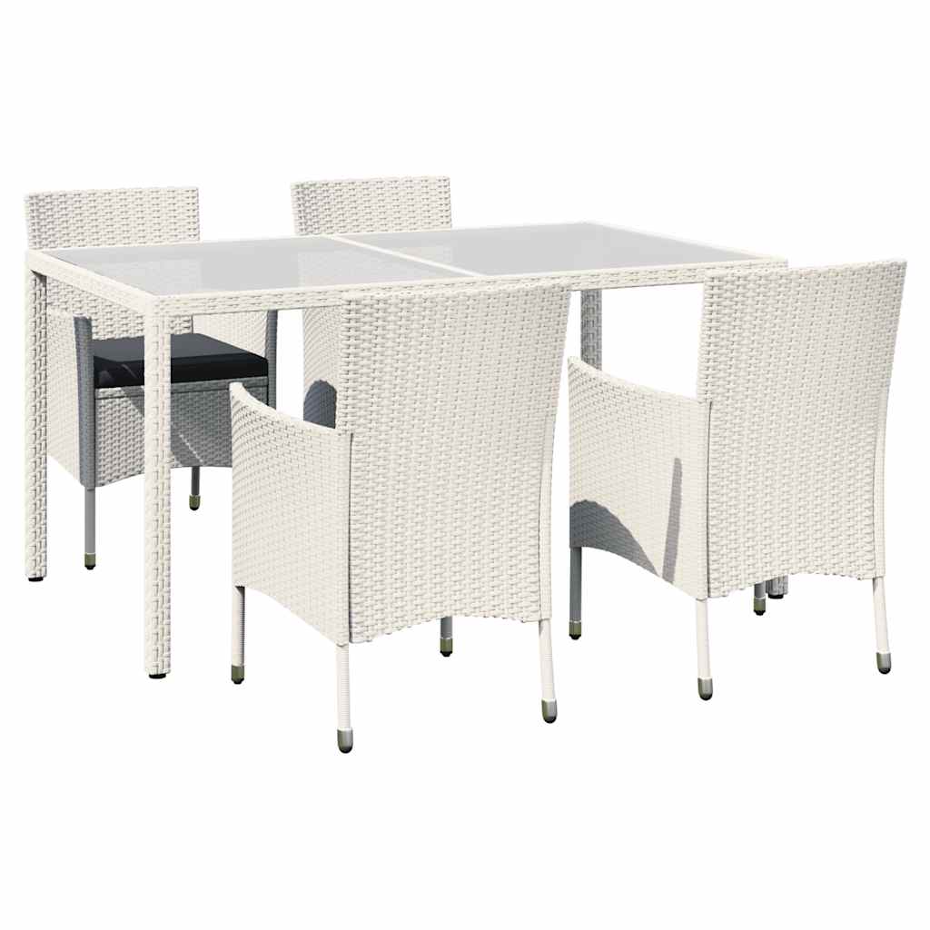 5 részes fehér polyrattan kültéri étkezőszett párnákkal