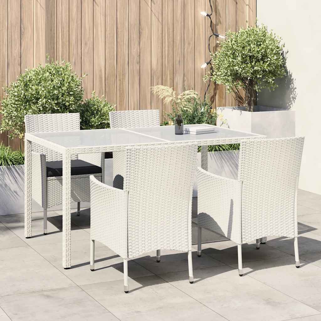 5 részes fehér polyrattan kültéri étkezőszett párnákkal