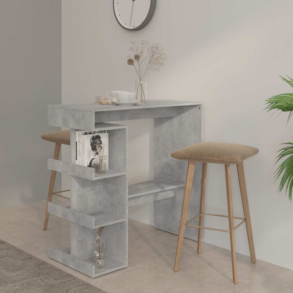 betonszürke szerelt fa bárasztal tárolópolccal 100x50x101,5 cm