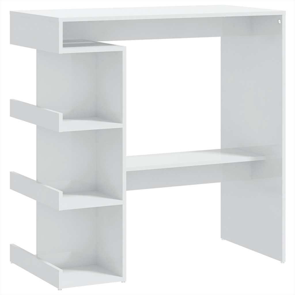 magasfényű fehér bárasztal tárolópolccal 100 x 50 x 101,5 cm