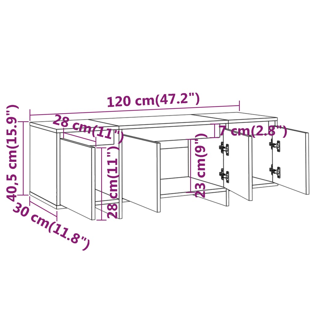 betonszürke szerelt fa TV-szekrény 120x30x40,5 cm