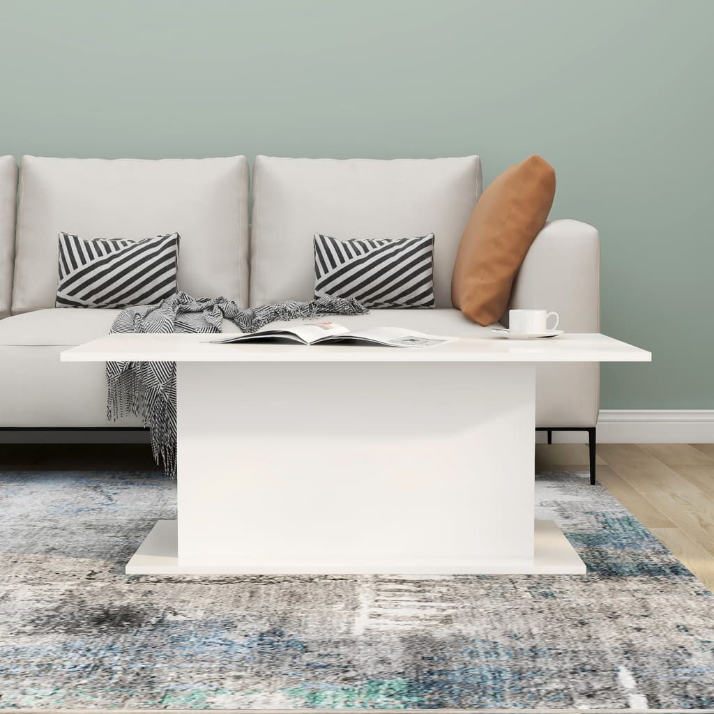 magasfényű fehér szerelt fa dohányzóasztal 102x55,5x40 cm