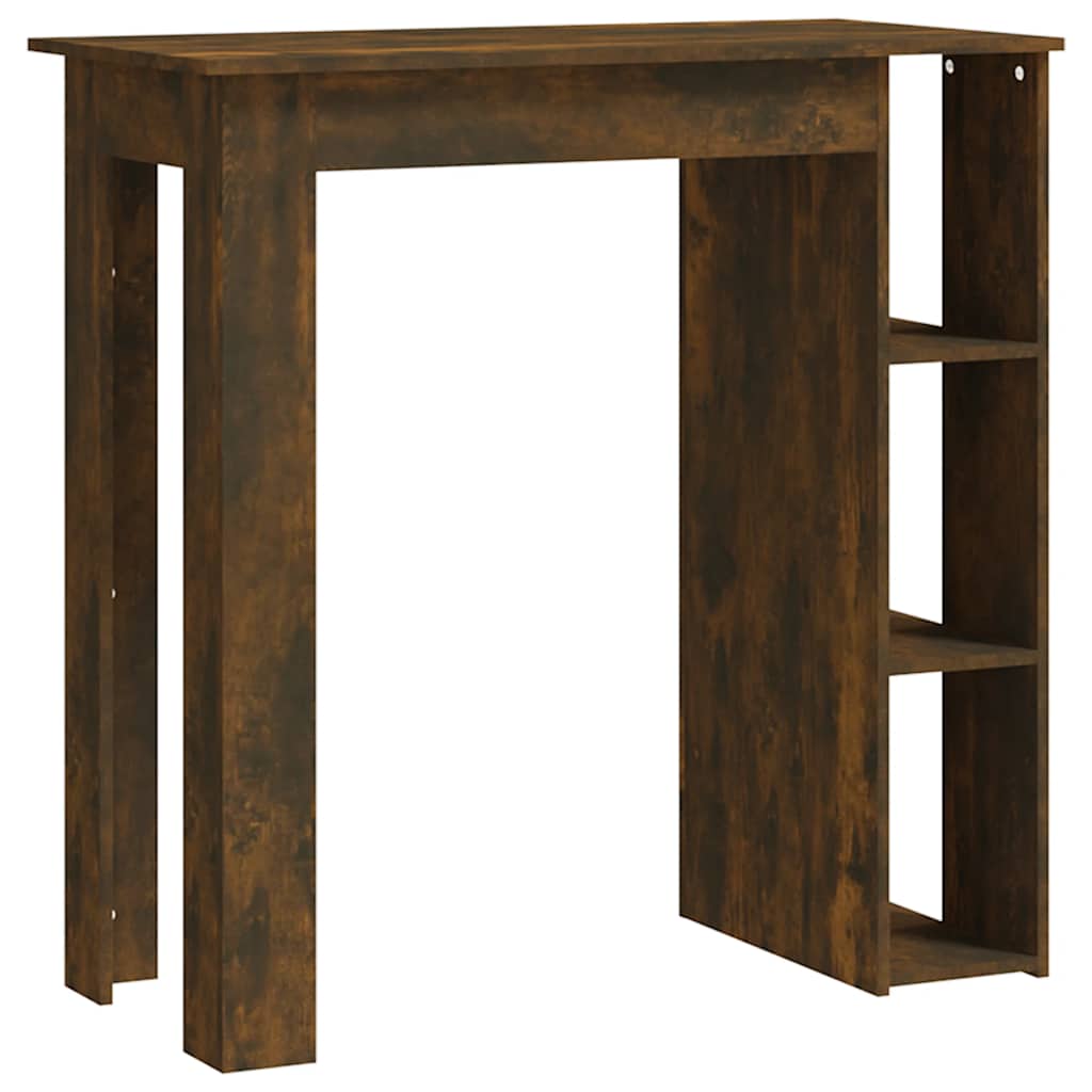 füstös tölgy színű szerelt fa bárasztal polccal 102x50x103,5 cm
