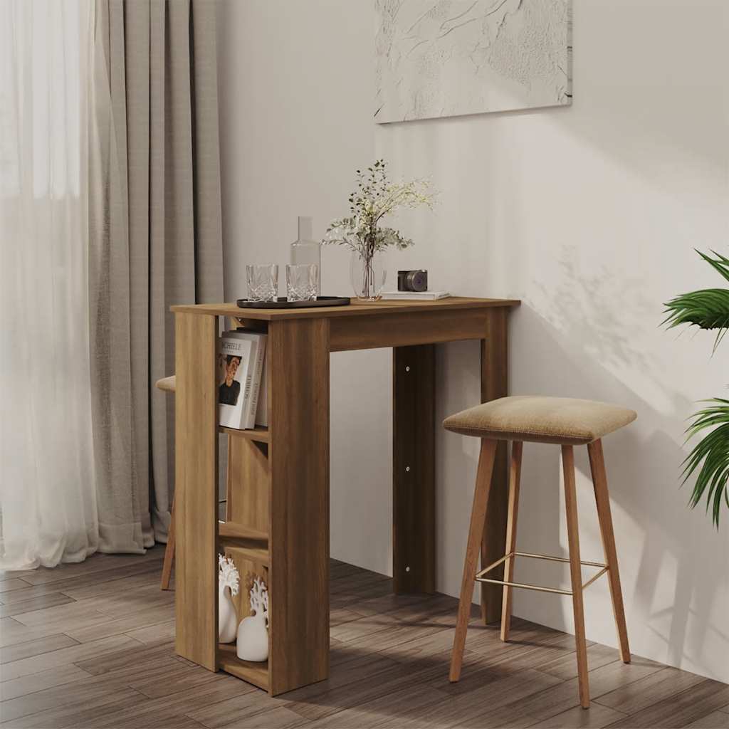 barna tölgy színű szerelt fa bárasztal polccal 102x50x103,5 cm