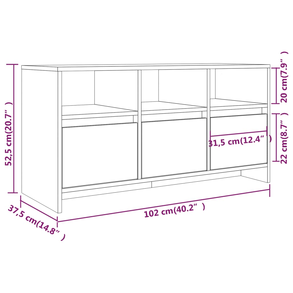 füstös tölgy színű szerelt fa TV-szekrény 102x37,5x52,5 cm