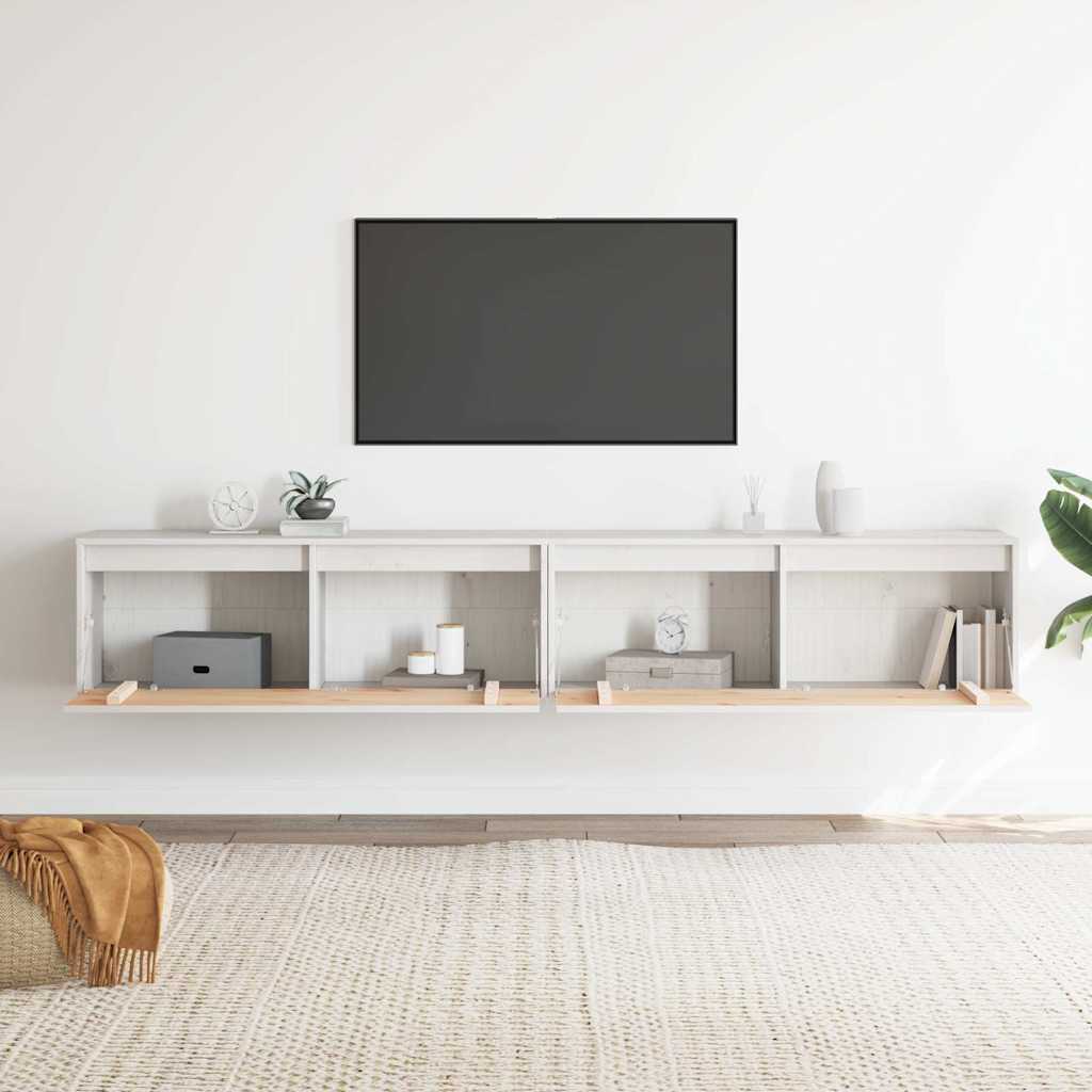 2 darab fehér tömör fenyőfa faliszekrény 100 x 30 x 35 cm