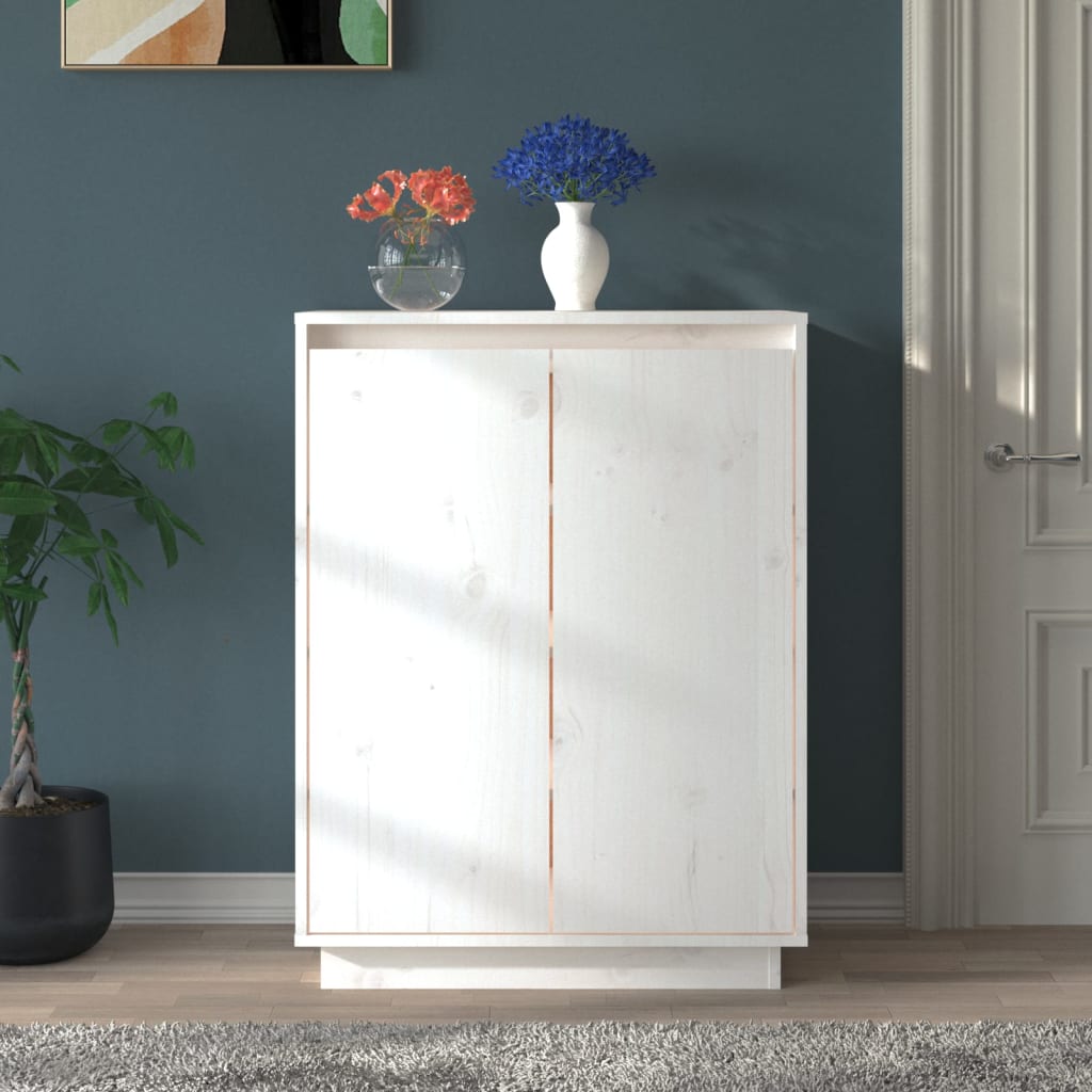 fehér tömör fenyőfa cipőszekrény 60 x 35 x 80 cm