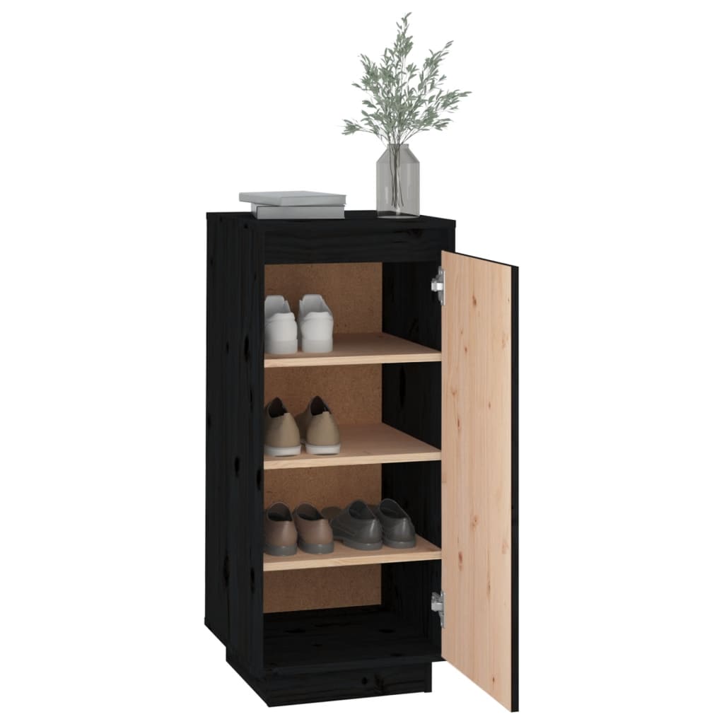 fekete tömör fenyőfa cipőszekrény 35 x 35 x 80 cm
