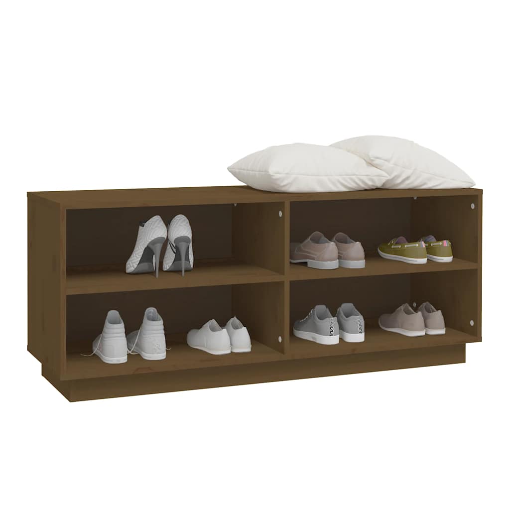 mézbarna tömör fenyőfa cipőszekrény 110 x 34 x 45 cm