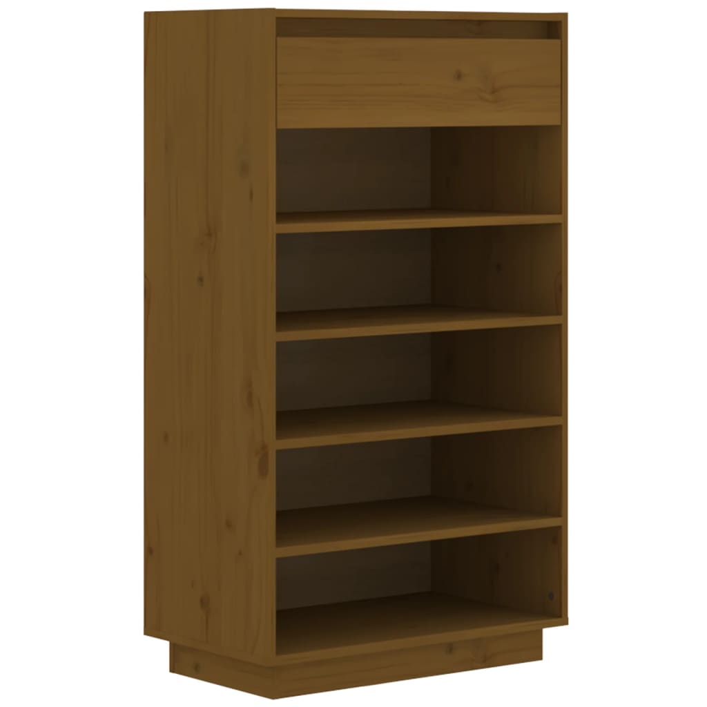 mézbarna tömör fenyőfa cipősszekrény 60 x 34 x 105 cm