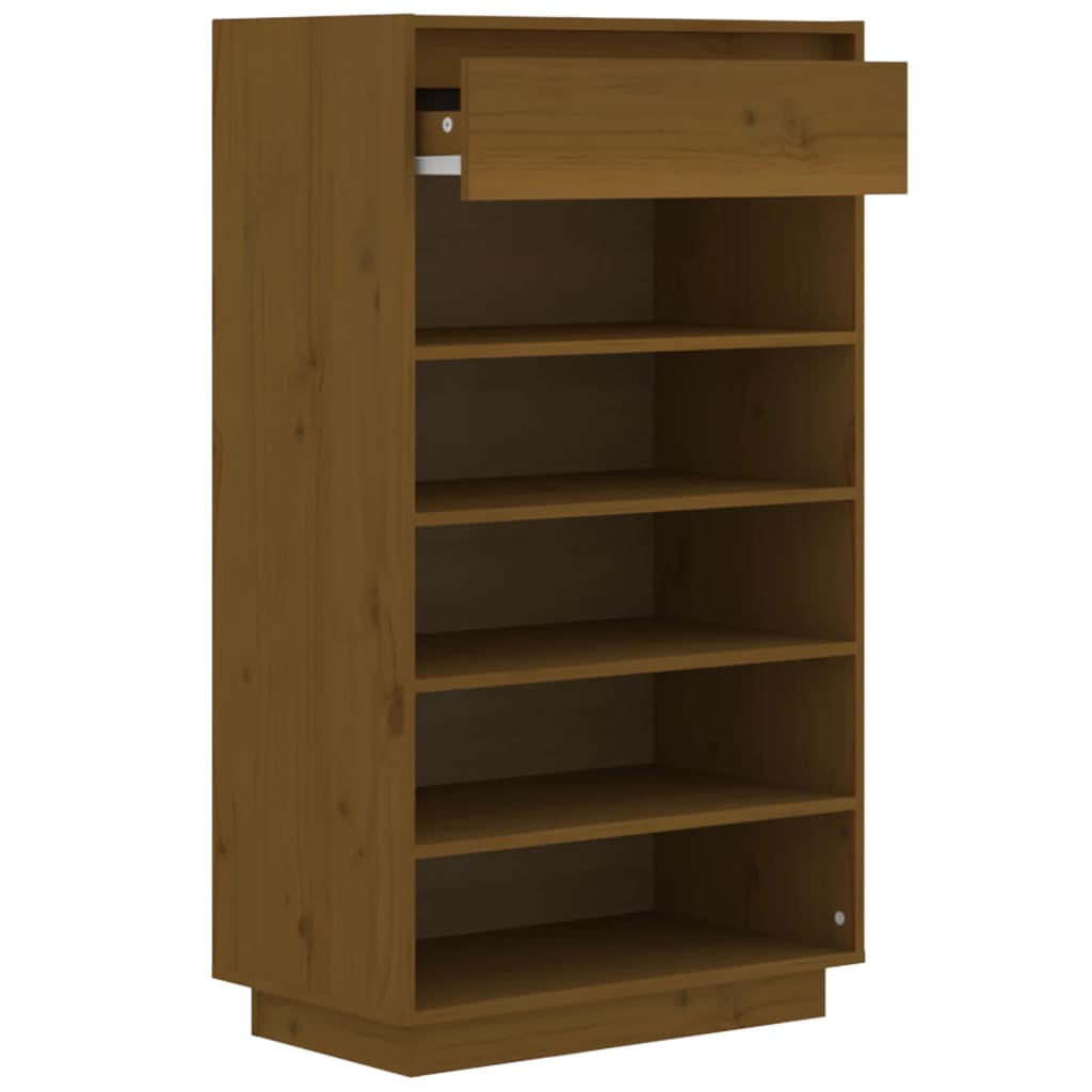 mézbarna tömör fenyőfa cipősszekrény 60 x 34 x 105 cm