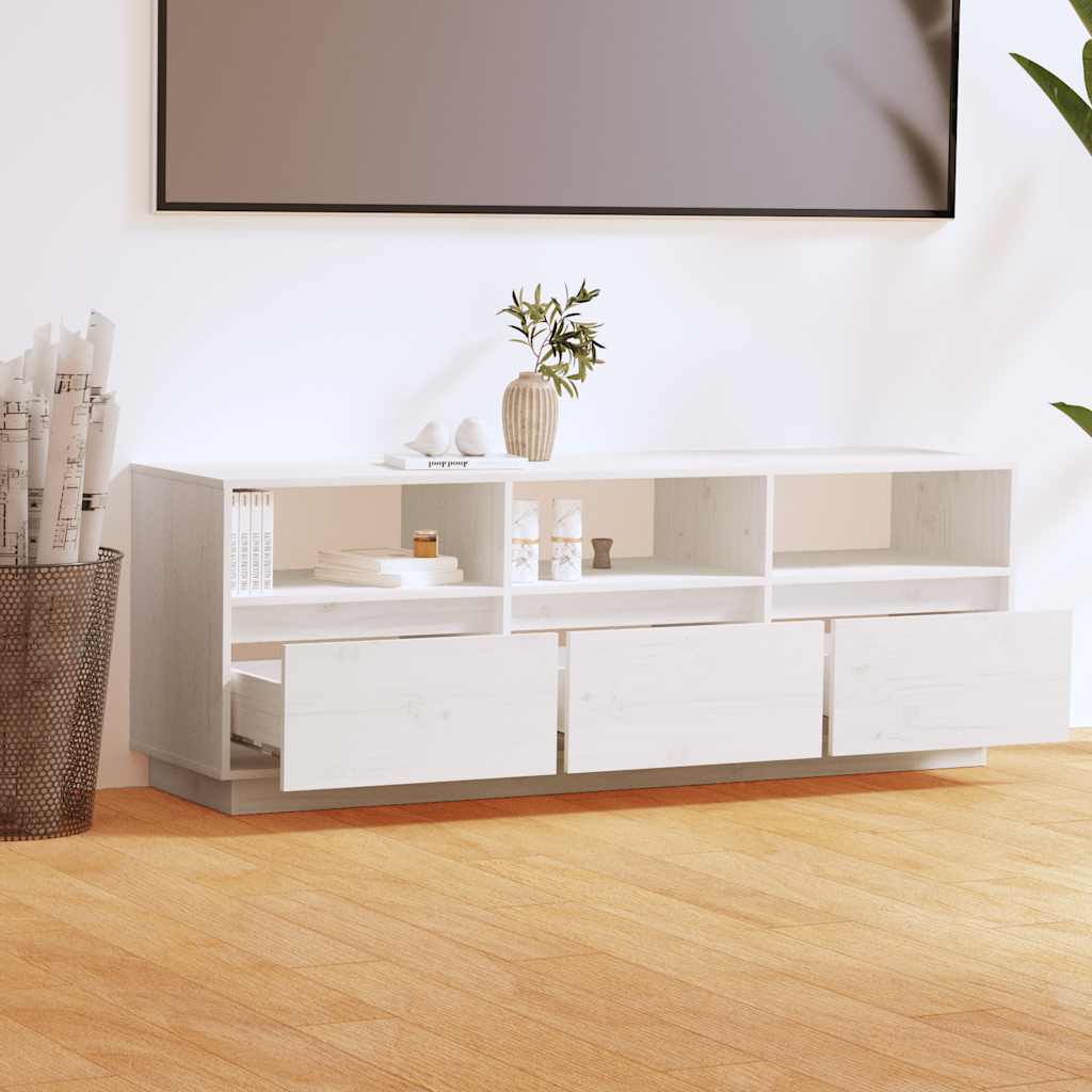 fehér tömör fenyőfa TV-szekrény 140x37x50 cm