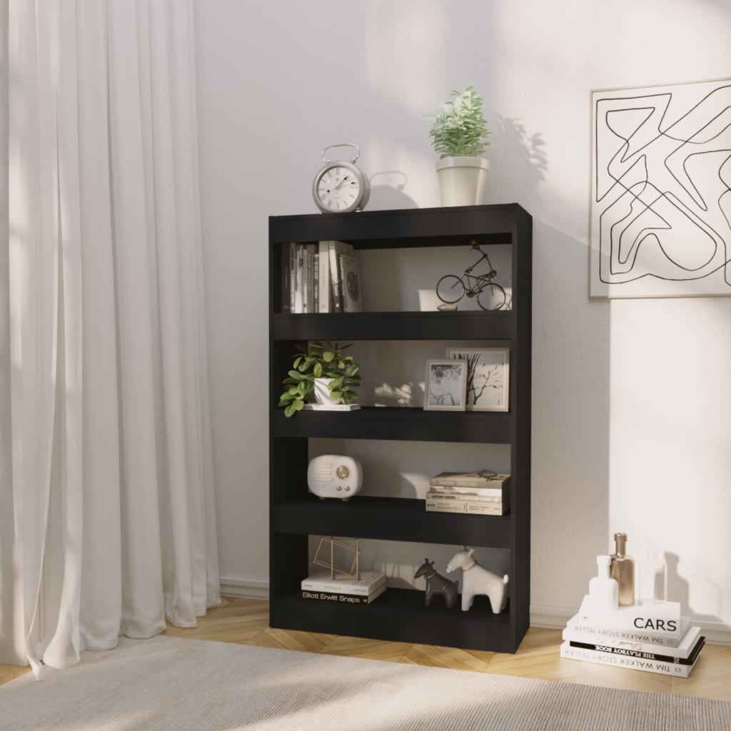 fekete szerelt fa könyvszekrény/térelválasztó 80x30x135 cm