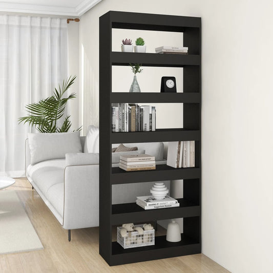 fekete szerelt fa térelválasztó könyvszekrény 80x30x198 cm