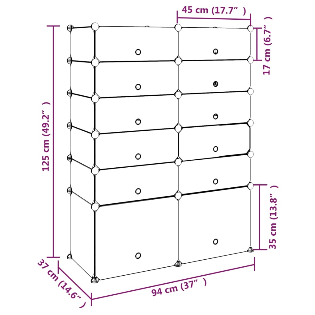 fekete polipropilén cipőtartó 94 x 37 x 125 cm