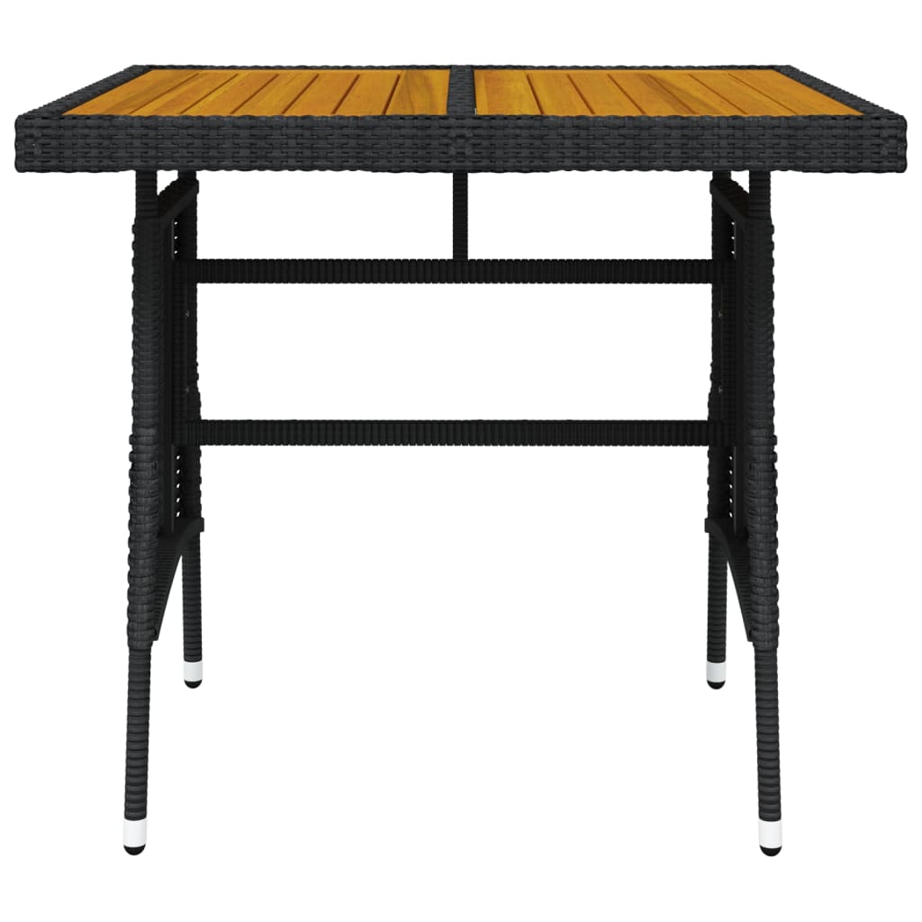fekete polyrattan és tömör akácfa kerti asztal 70 x 70 x 72 cm