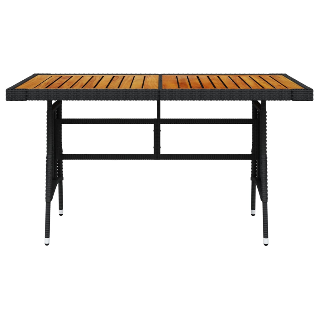 fekete polyrattan és tömör akácfa kerti asztal 130 x 70 x 72 cm
