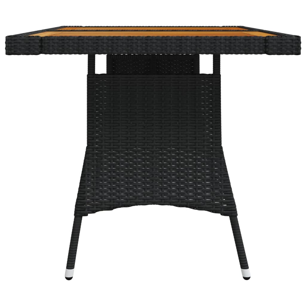 fekete polyrattan és tömör akácfa kerti asztal 130 x 70 x 72 cm