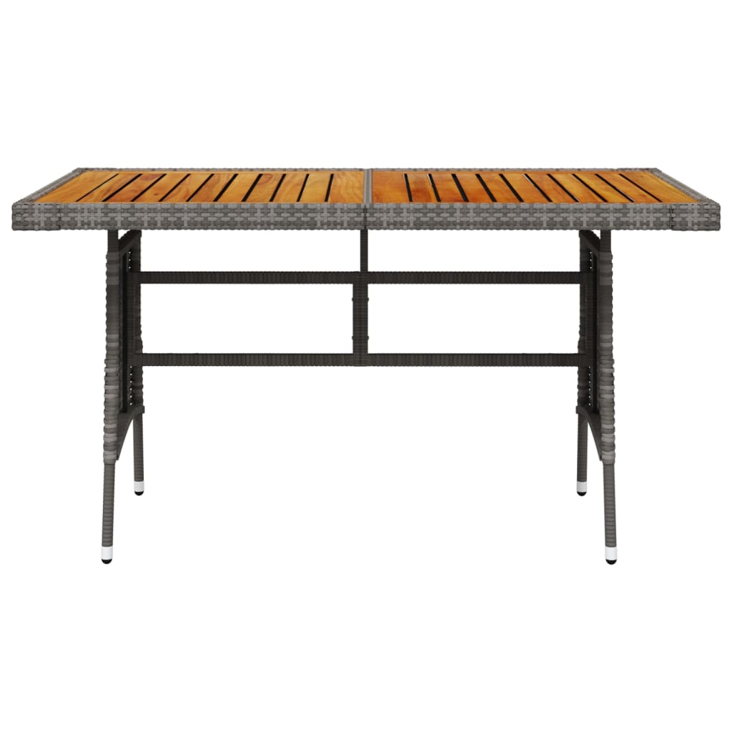 szürke polyrattan és tömör akácfa kerti asztal 130 x 70 x 72 cm