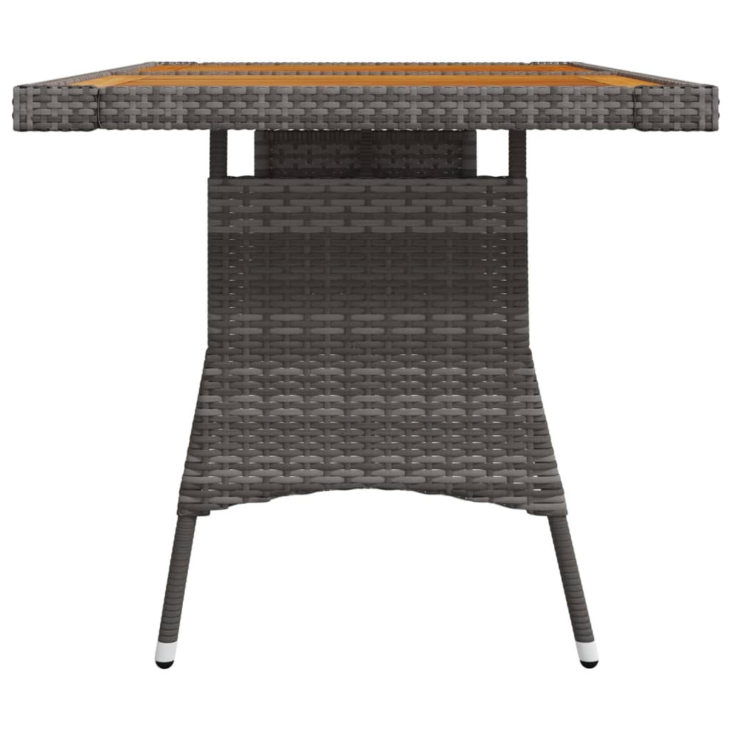 szürke polyrattan és tömör akácfa kerti asztal 130 x 70 x 72 cm