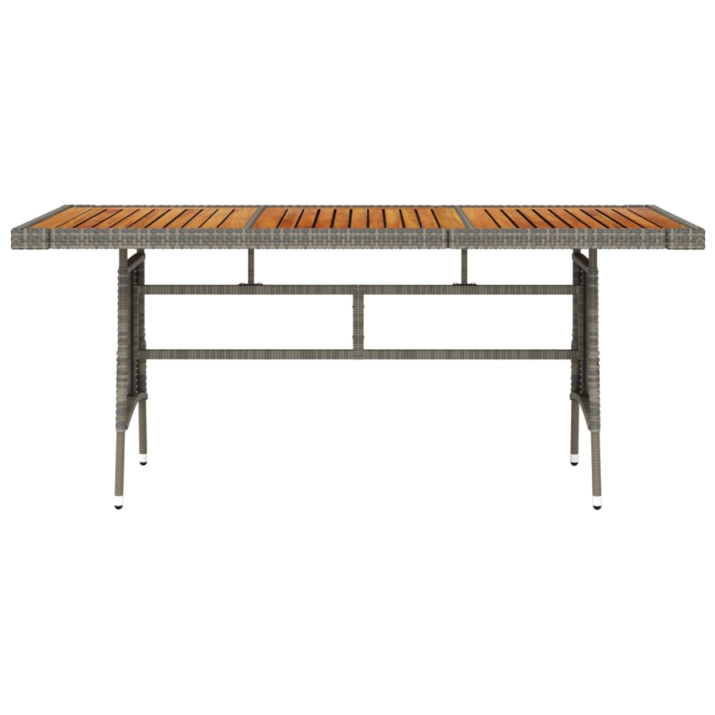 szürke polyrattan és tömör akácfa kerti asztal 160 x 70 x 72 cm
