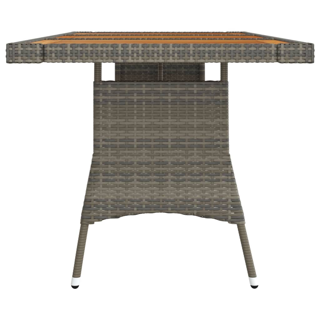 szürke polyrattan és tömör akácfa kerti asztal 160 x 70 x 72 cm